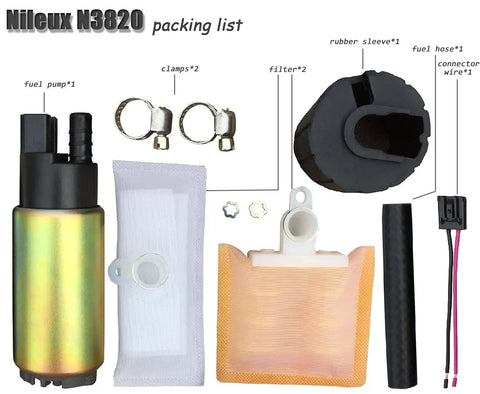 In Tank Electric Fuel Pump With Installation Kit For 12V Vehicles, 100 LPH At 43 PSI, 38mm Compact Design, Quiet Operation