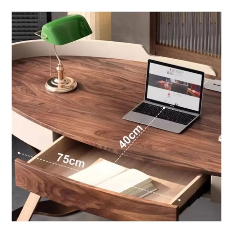 Top Shelf Ergonomic Standing Desk With Integrated Monitor Riser, Versatile Ash Wood Computer Table featuring a laptop and drawer.