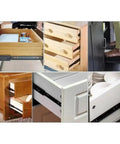 Full Extension Drawer Slides And Short Drawer Slides Guide Rail Hardware Set For Cupboard And Home Kitchen Steel 12cm With Tool Free Quick Release Latches visible in cupboard and kitchen drawer installation