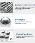 Chrome steel bearing balls, 3 mm, mirror-polished; three-panel image showing a close-up ball and a group of balls.