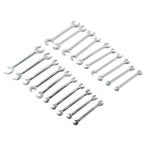 Top Tier 20-Piece Hex Key And Sae Wrench Combo Set For Auto Repair Garage Work Portable Tool Kit Heat Treated Alloy Steel For Diy Pros, metric and SAE wrenches arranged on white