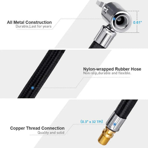 Heavy Duty Tire Inflator Hose Adapter With Twist On To Lock On Connection and metal lock on air chuck for Schrader valve