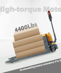 Apollo 4400Lb Electric Pallet Jack With Lithium Battery, high-torque motor, 4400 lbs capacity, loaded with cardboard boxes.