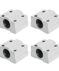 Set of 4 SCS6UU Linear Ball Bearing Aluminum Slide Blocks, 6mm inner diameter, 25mm length, 4 rows of steel balls for CNC and 3D printers.