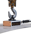 Heavy Duty Permanent Magnetic Lifter With 2200 Lb Capacity Built Dang Tough For Crushing Steel Plates And Round Bars Industrial Hoist Magnet with metal hook on steel sheet.