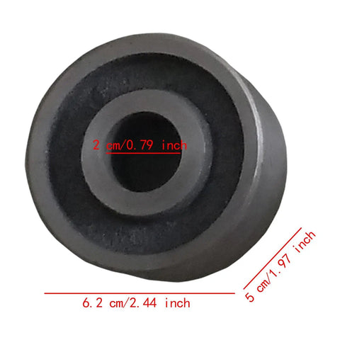 Top Shelf 62mm Floor Jack Rollers For 3 Ton Hydraulic Jacks With 20mm Mounting Holes durable steel roller showing dimensions and details.