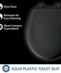 Bold Black Slow Close Toilet Seat With Easy Clean Hinges Durable Plastic Round Made In USA Soft Close Features