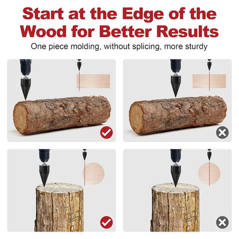 Straight Up Heavy Duty Wood Splitter Drill Bits Set Handles Massive Logs Like Butter Comes With Rock Solid Adapters For Lightning Fast Firewood Chopping On Any Drill showing proper drilling technique on logs.