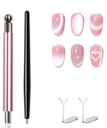 Cat Eye Nail Magnet Set Four Piece For Nail Art Black Bead Attracting Magnet Pink Dual Ended Magnet with Nail Designs