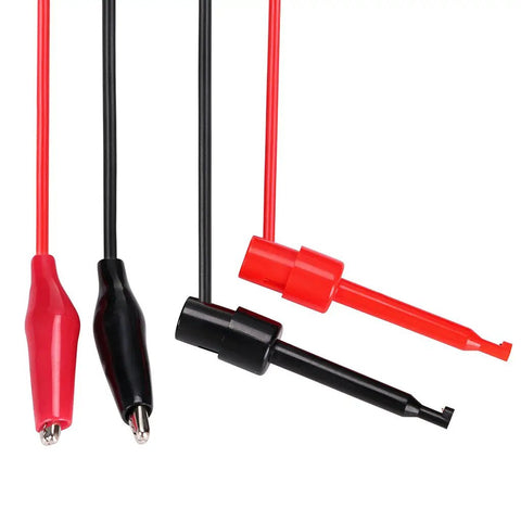 Red and black leads from Stackable Banana Plug To Test Hook And Alligator Clip Leads Kit For Multimeters Flexible Silicone Electrical.