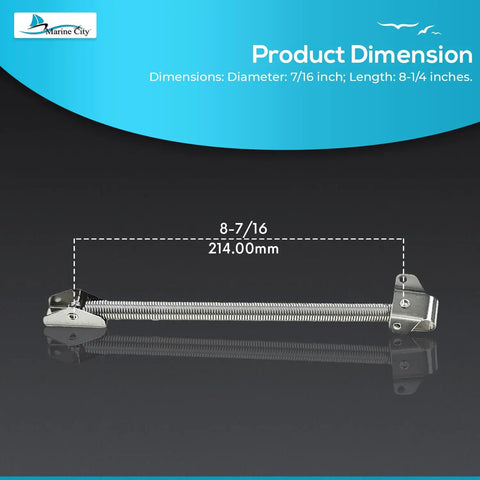 Image showing the dimensions of a 304 Stainless Steel Hatch Lid Support Spring Holder Built Tough For Yachts Campers Hatches And Doors Lightweight Yet Durable Corrosion Resistant Open Hatch Helper For Tables Cabinets And Boat Lids, 214mm length.