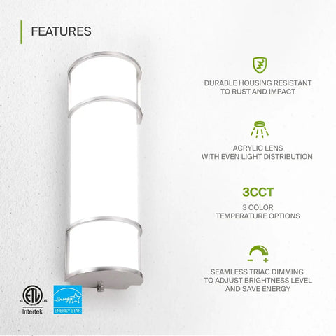 Brighten Your Bathroom With This 18 Inch LED Vanity Light Bar Featuring 3 CCT Dimmable Lighting in Nickel Over Mirror