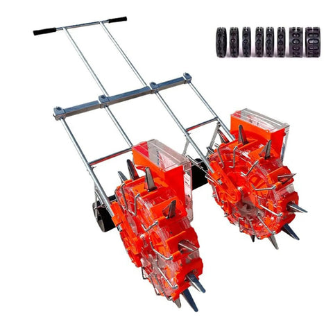 Double Row Garden Seeder Planter Hand Push Spreader With 10 Adjustable Seed Nozzles Stainless Steel Nozzles For Corn Soybeans Peanuts Cotton And More In Home Gardens, side view