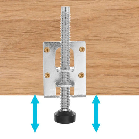 8 Pack Adjustable Steel Furniture Leveling Feet For Tables And Cabinets attached to wood surface, silver finish