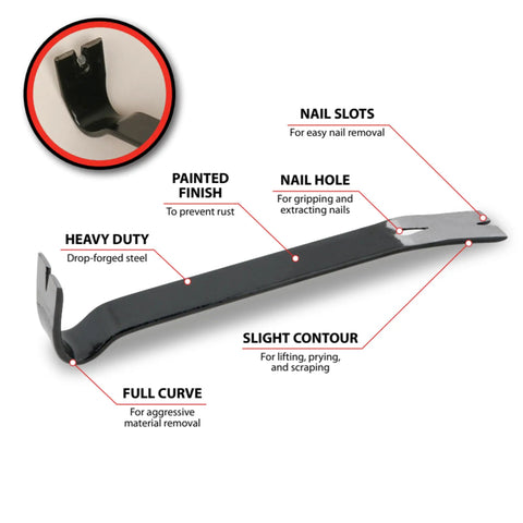 15 Inch Heavy Duty Flat Pry Bar With Integrated Nail Puller Rust Resistant Enamel Finish Ultra Durable Forged Heat Treated