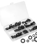 Internal Tooth Lock Washers Push On Clips Fasteners Assortment Kit 340 Pieces Mn Steel Black Oxide Finish in storage case