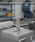 Industrial Stainless Steel Indexing Plunger Pin With Spring Loaded L Handle For Machinery Fixtures on a table for precise alignment.