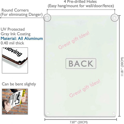 Back of Warning Construction Area Sign Aluminum 8x12 Inch Watch For Moving Equipment Outdoor Work Zone Public Access Area