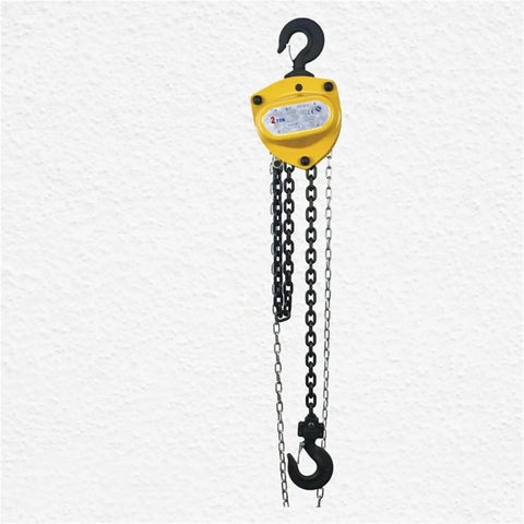 Top Tier Smooth Operator 10 Ton Manual Chain Hoist With Tough Sling Hook and Quick Turn Pulley hanging against a white background.