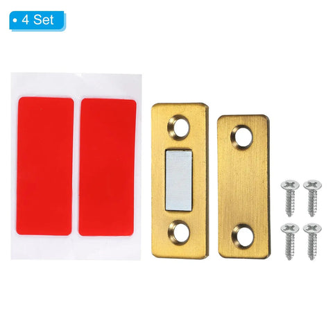 Ultra Thin Cabinet Magnetic Catch 4 Pack Brass Steel Door Magnets for Kitchen and Closet Adhesive Mount Easy Install Slim Magnetic Latch for Secure Quiet Closure