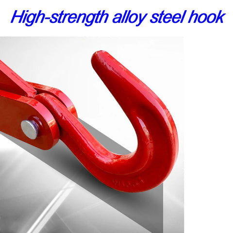 Close-up of red 3 Ton Automatic Decoupling Lifting Hook For Forklifts, Thickened Alloy Steel Self Dumping Lifting Tool For Heavy Loads