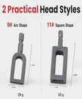 Two practical head styles for 2 Pack Heavy Duty Electric Drill Wire Twister with 1/4 Inch Hex Shank, showing arc and square shapes.