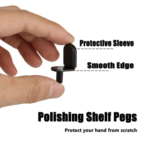Heavy Duty L Shaped Cabinet Shelf Pins, 5Mm Nickel Plated Steel Support Pegs in hand with rubber protective sleeve.