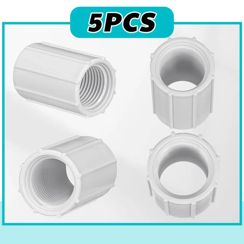 5 Pack 1/2 Inch PVC Double Female Threaded Coupling Sprinkler Pipe Fitting Set For Garden Drip Irrigation, White