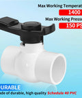 2 Inch Slip PVC Ball Valve Set With Double Socket Full Flow Port, featuring a T-handle, side view