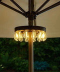 Outdoor Patio Umbrella Lights Battery Operated With Dimmable Timer And 12 Warm White LED Bulbs In 3 Brightness Modes Under Umbrella