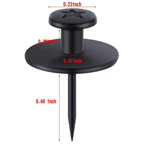 Black double headed push pin dimensions; thumb tacks wall hooks for picture hanging and photo decor, 50 black nails, holds up to 20 lbs
