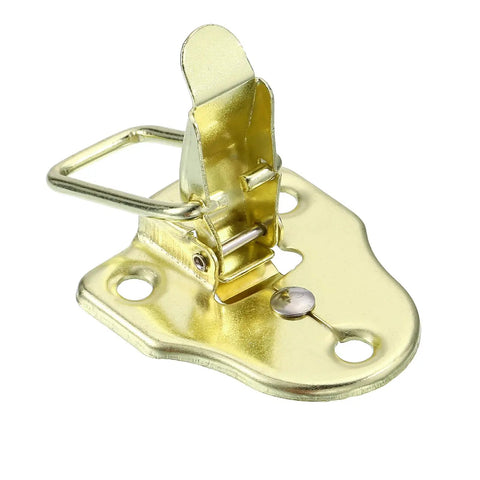 Duck-Billed Toggle Hasp Latch Set For Boxes And Chests, Metal Box Latch With Mounting Screws, Gold Finish, close-up view