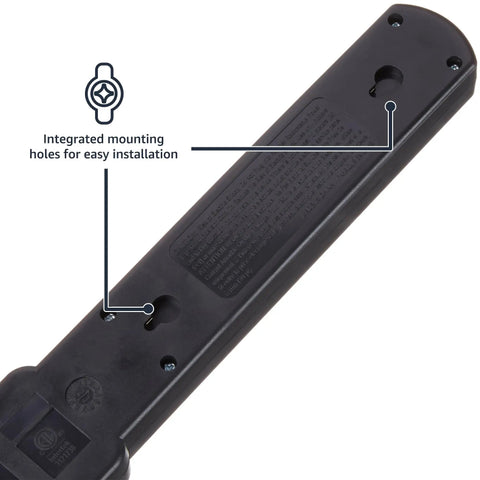 Back view of Six-Outlet Surge Protector Power Strip With 200J Protection And Circuit Breaker, 2ft Extension Cord, Black, 2-Pack with mounting holes