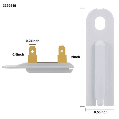 Dryer Heating Element Replacement Kit 8544771 with Thermostat and Dual Thermal Fuses for Maytag Kenmore, showing 3392519 thermal fuse dimensions.