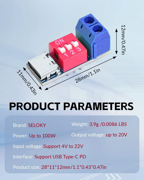 USB C Power Delivery Trigger Board Module For PD 3.0 2.0 And QC BC1.2 Testing 100W Max Output Overheat And Overvoltage Protection Adjustable Voltage Range Via DIP Switch High Speed USB Type C Charger Board 4 Pack