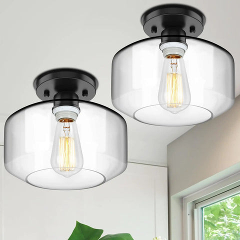 Dope Industrial Style Semi Flush Mount Ceiling Light 2 Pack With Clear Glass Shades for farmhouse hallway porch kitchen bedroom