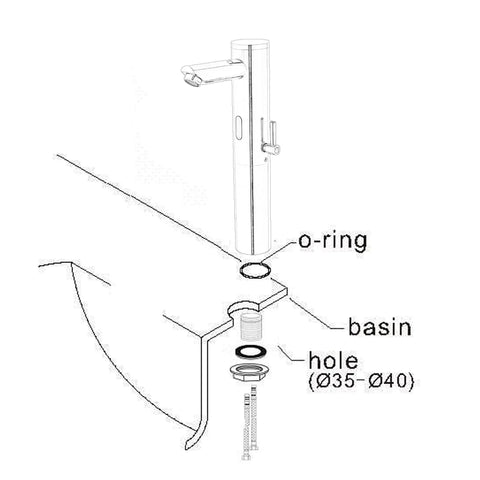 Diagram of Touchless Bathroom Sink Faucet With Infrared Sensor And Temperature Control Hands Free Tall Body installation.