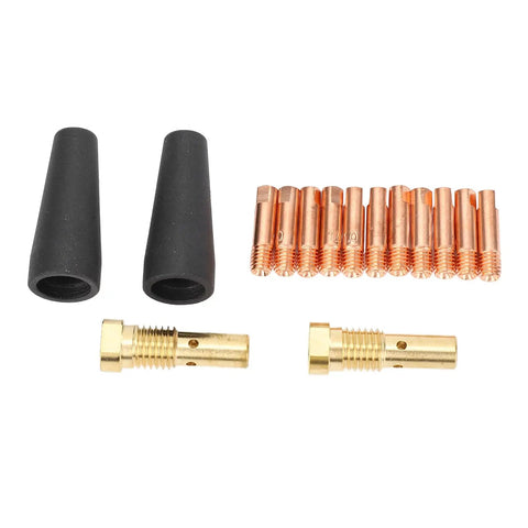 Gasless Flux Core Nozzle Tips Kit For Mig Welders, 15 Piece Set With 0.039 Inch Electrodes, Includes nozzles, diffusers, copper tips