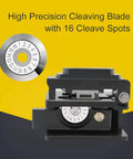 Pro Grade Ultra Precise FTTH Fiber Cleaver with 16 Cleaving Spots and 48000 Cleaves shown with blade and holder