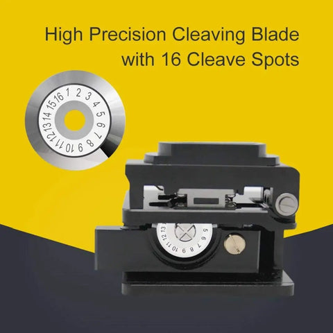 Pro Grade Ultra Precise FTTH Fiber Cleaver with 16 Cleaving Spots and 48000 Cleaves shown with blade and holder