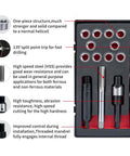 M12X1.5 Thread Repair Kit With Stainless Steel Inserts For Stronger Threads Includes Drill Tap Counterbore Install Driver And Ten Inserts In A Custom EVA Case For Quick Easy Repairs, kit components labeled