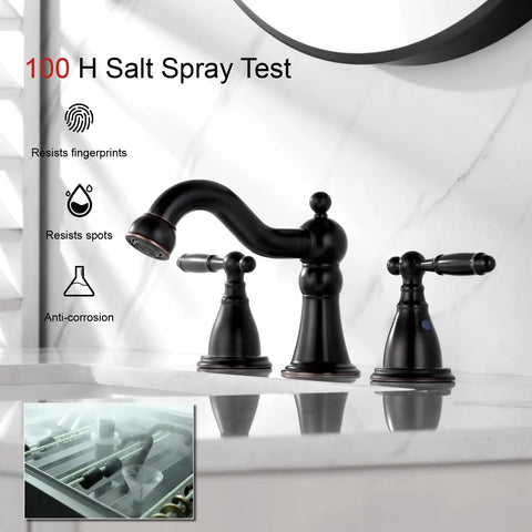 Slick Oil Rubbed Bronze 8 Inch Widespread Bathroom Sink Faucet With Drain, Double Lever Handle, 3-Hole Mount, Classic ORB Vanity Faucet For Basin, Durable Finish And Easy Install