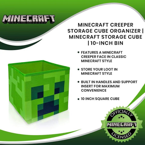 Creeper Themed Storage Cube Organizer For Kids Room 10 Inch Square Bin Minecraft Inspired Cubbies