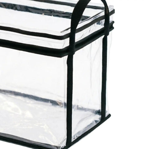 Heavy Duty Clear Zipper Storage Bags With Handles For Moving Ready Organization And Document Protectors, transparent PVC with dark trim.