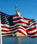Heavy Duty Outdoor US Flag 2.5x4 Ft With Embroidered Stars And Sewn Stripes, Statue of Liberty in Background