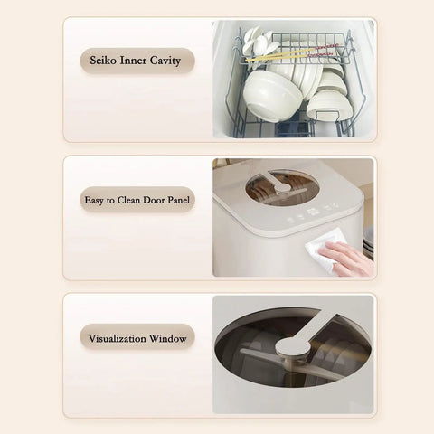 Interior view of Compact Automatic Countertop Dishwasher With Smart Quick Dry And Sleek Led Touchscreen, showing easy clean panel.
