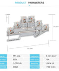 Three Level Push In Wire Terminals For Electrical Din Rail Setup No Sweat Snap Together Connectors For One Point Five Cables Built Like A Tank Pro Workspace Essentials Pack Of Ten dimensions showcasing terminal block specifications.