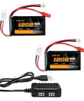 Power Up Your RC Ride With 7.4V 1200mAh LiPo Battery 2S 35C Burst 70C PH2.0 JST Plug And 1to2 USB Charger Fits SCX24 And Most 1 To 24 Scale RC Trucks WLtoys A949 A959 A969 A979 K929 showing 2 batteries and charger