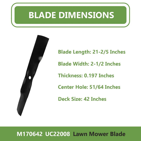 Replacement John Deere UC22008 Lawn Mower Blades 42 Inch Deck For X330 X350 X354 X370 Z335E Z335M Z345M Z345R dimensions