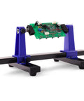 Adjustable PCB Holder Clamp With 360 Degree Rotation for Soldering and Desoldering, durable metal base, anti-slip feet, holding circuit board.